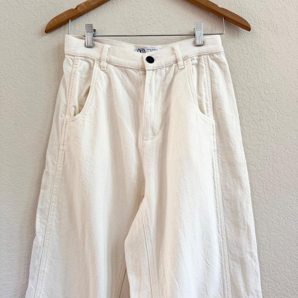 Zara Womens Off White High Waist Wide Leg Pants with Front Slits Size 6 US 38 EU - Picture 3 of 13